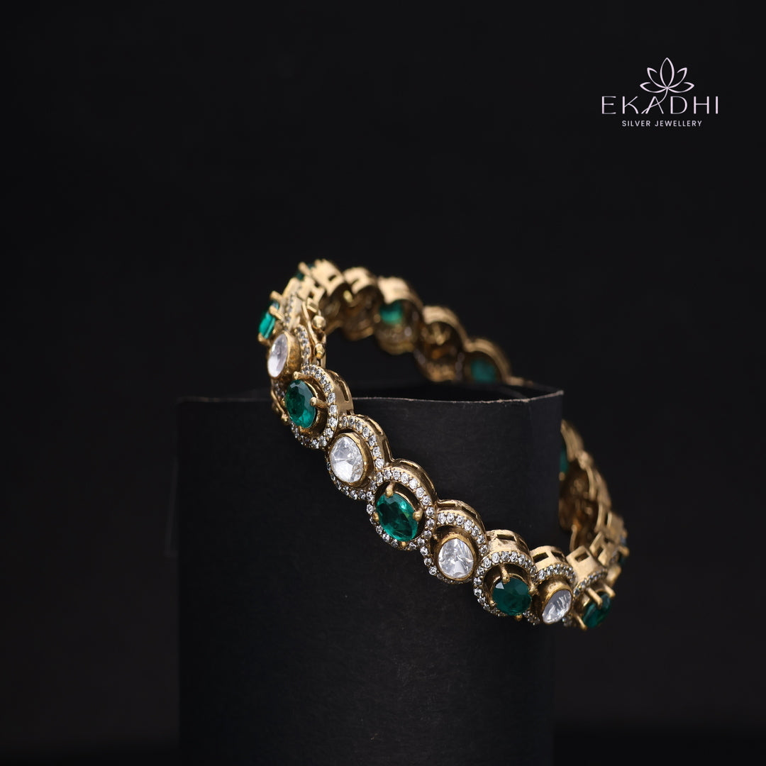 HJ15626- Mossanite Stone Silver Bangles