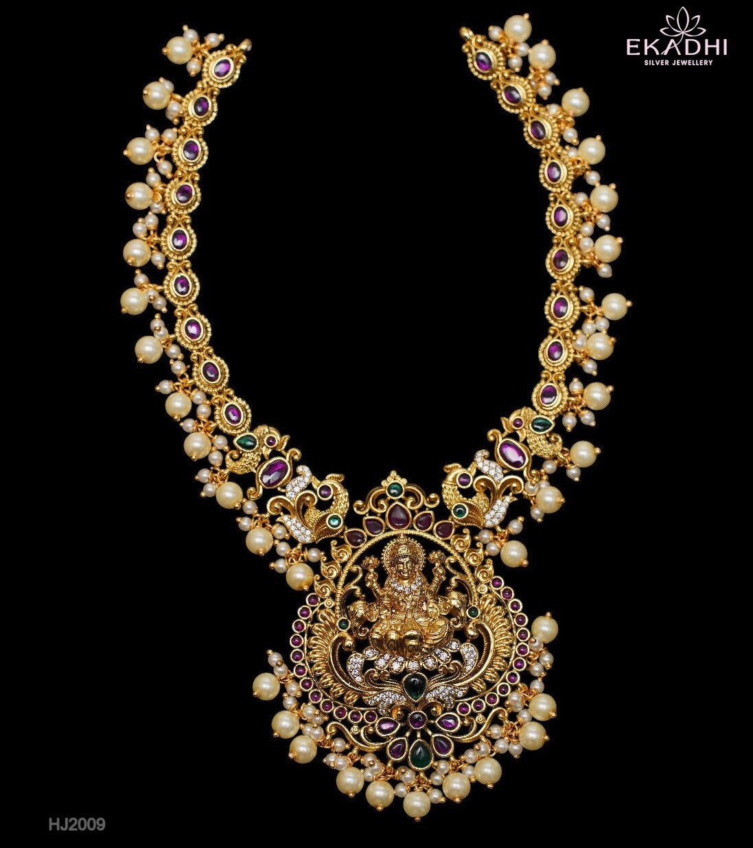 HJ2009 – Traditional ULW Nakshi Temple Necklace Featuring Goddess Lakshmi Design