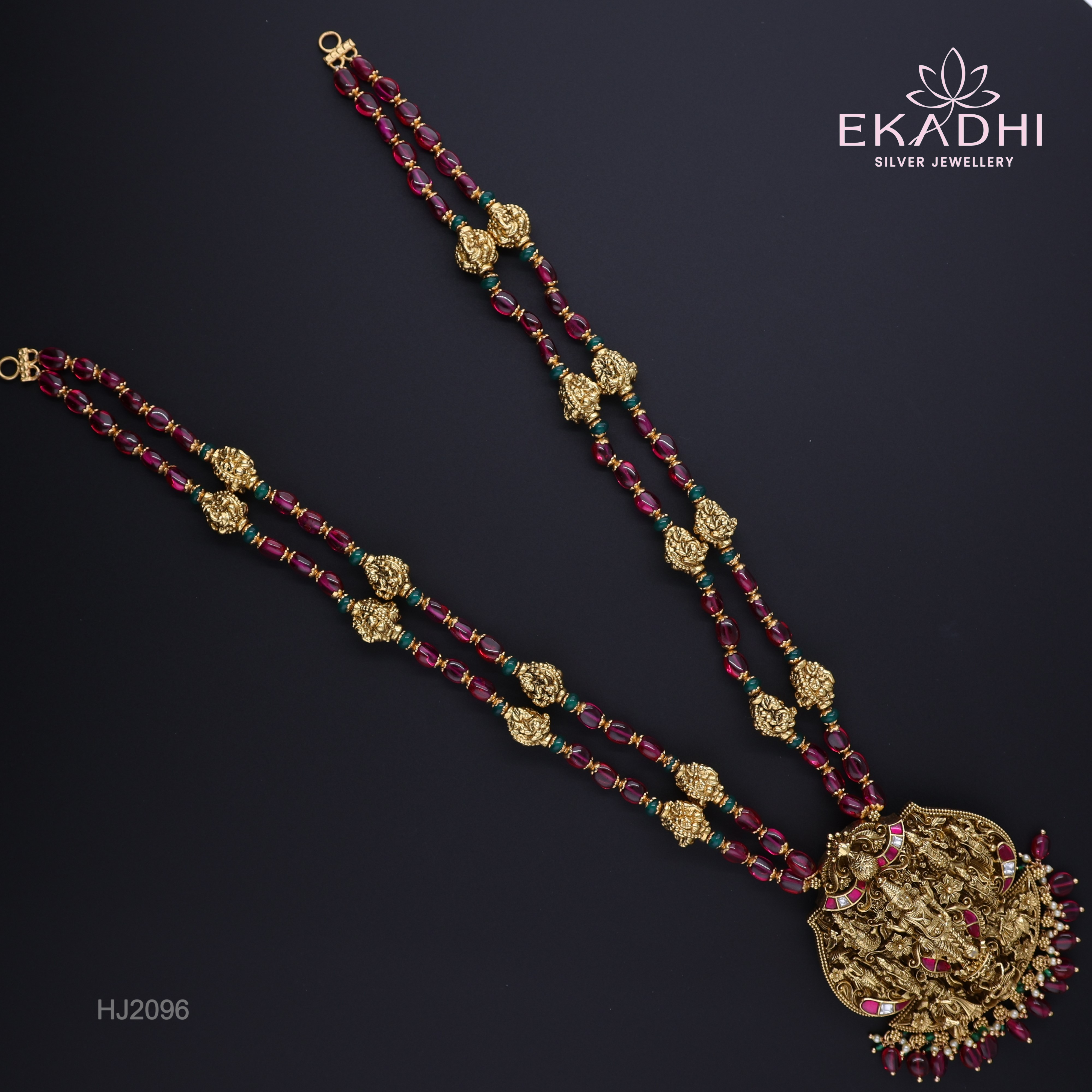 HJ2096 – Nakshi Premium Haram with Dasavatara Pendant in Pure Silver