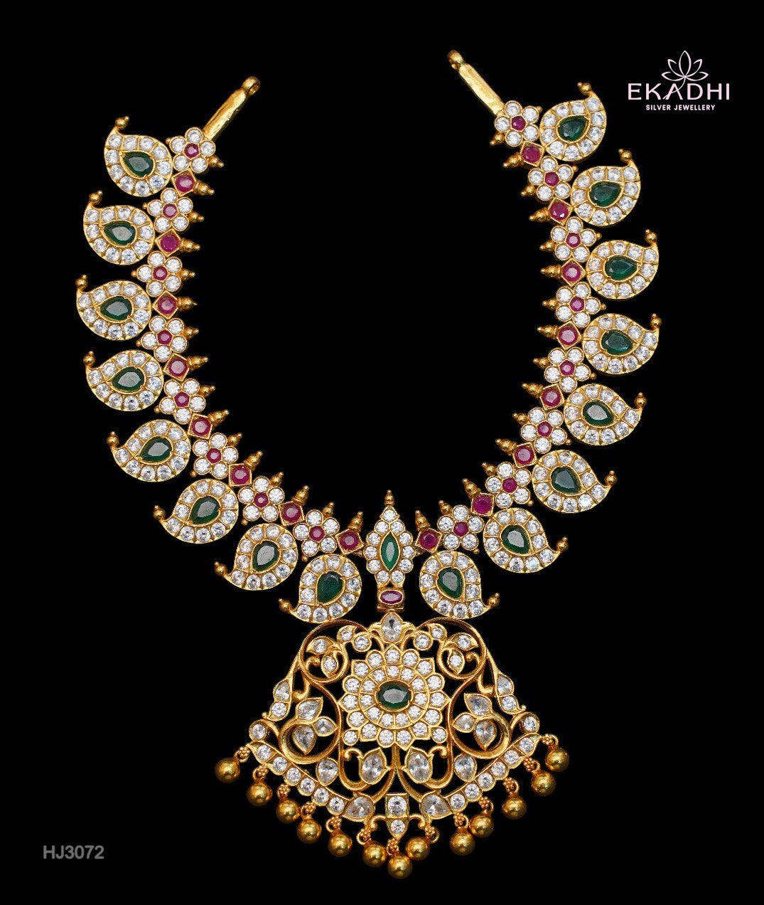 HJ3072 - Bridal Nakshi CZ Mango Mala Necklace