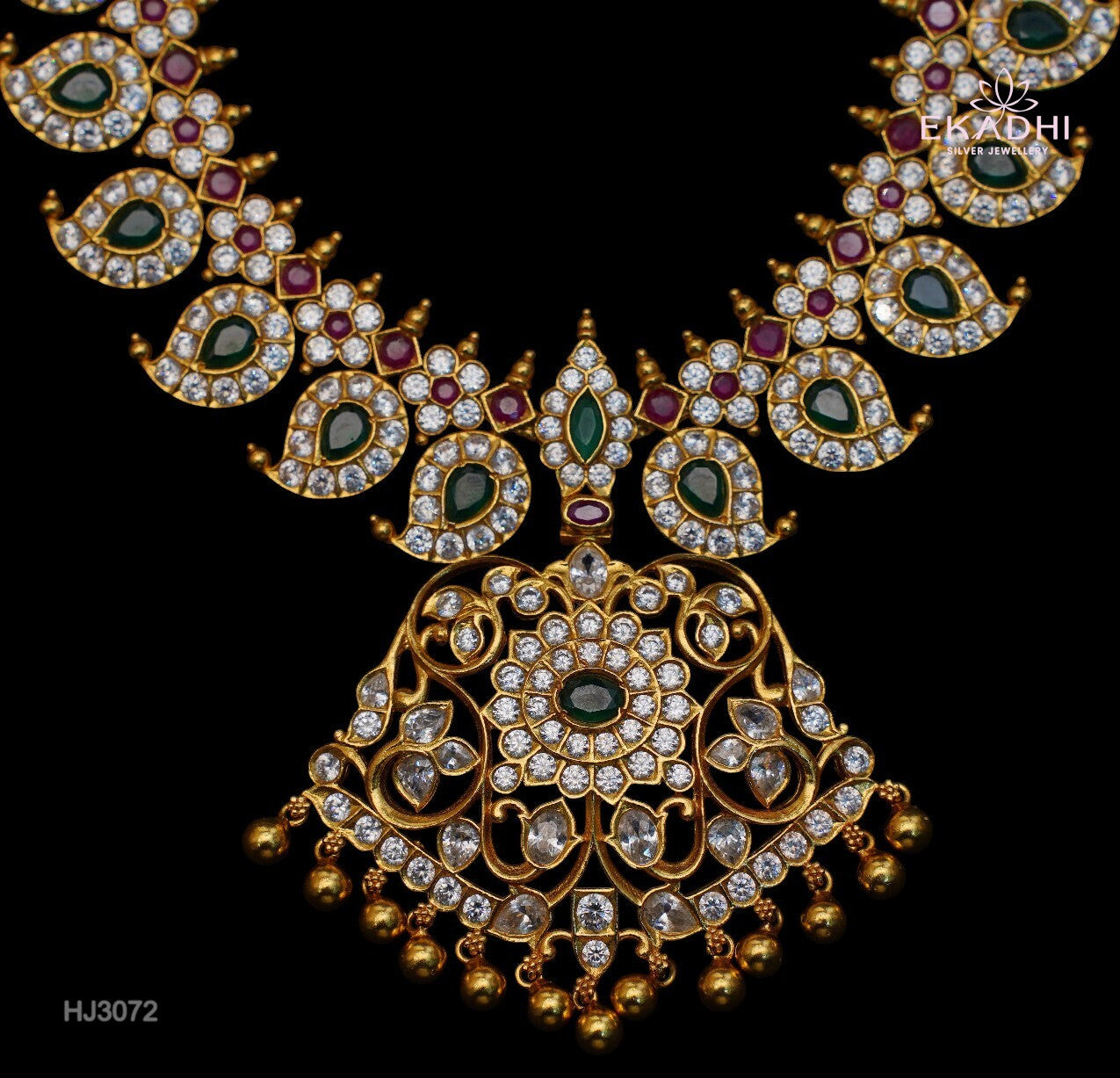 HJ3072 - Bridal Nakshi CZ Mango Mala Necklace