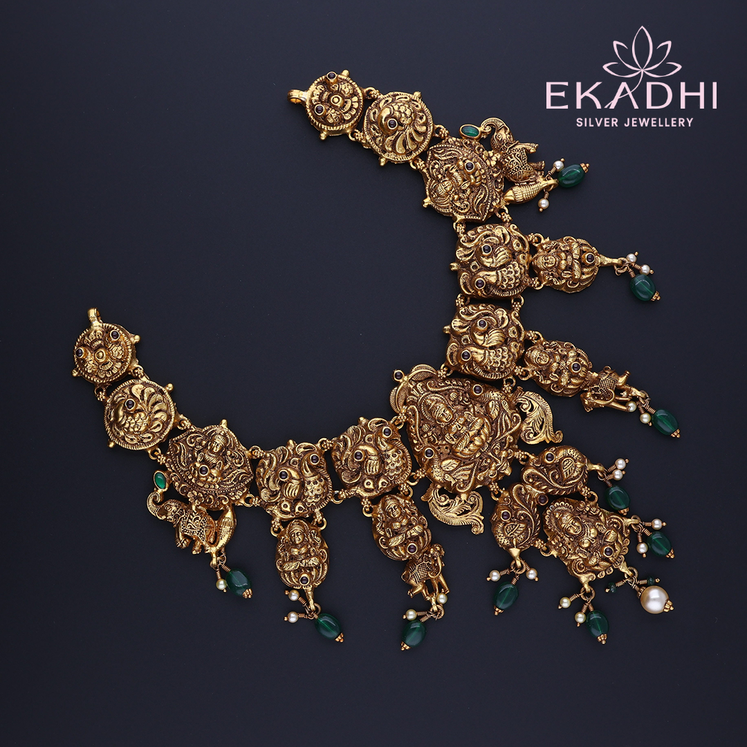 HJ3640 - Temple Nakshi Necklace with Green Beads