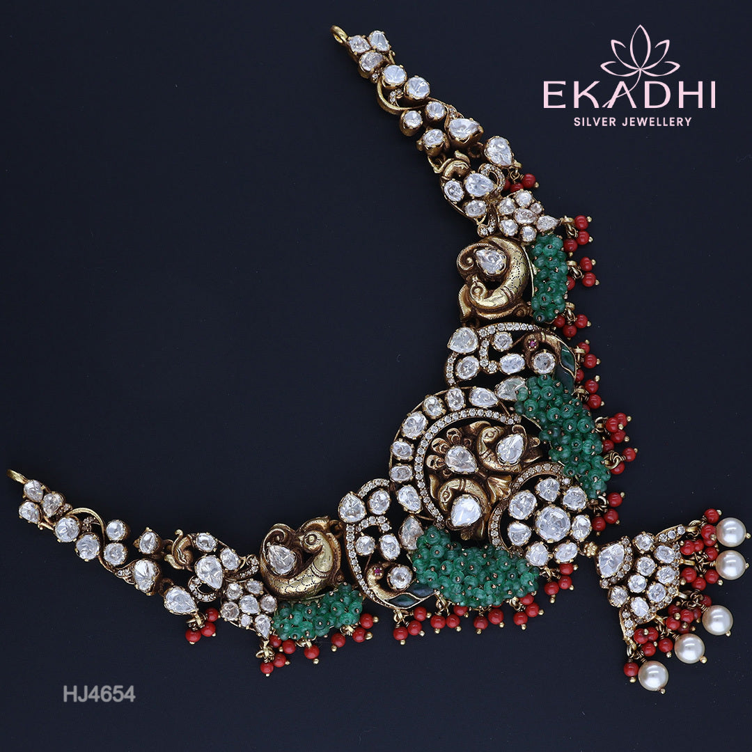 HJ4654 – Nakshi Moissanite Necklace in Traditional South Indian Style