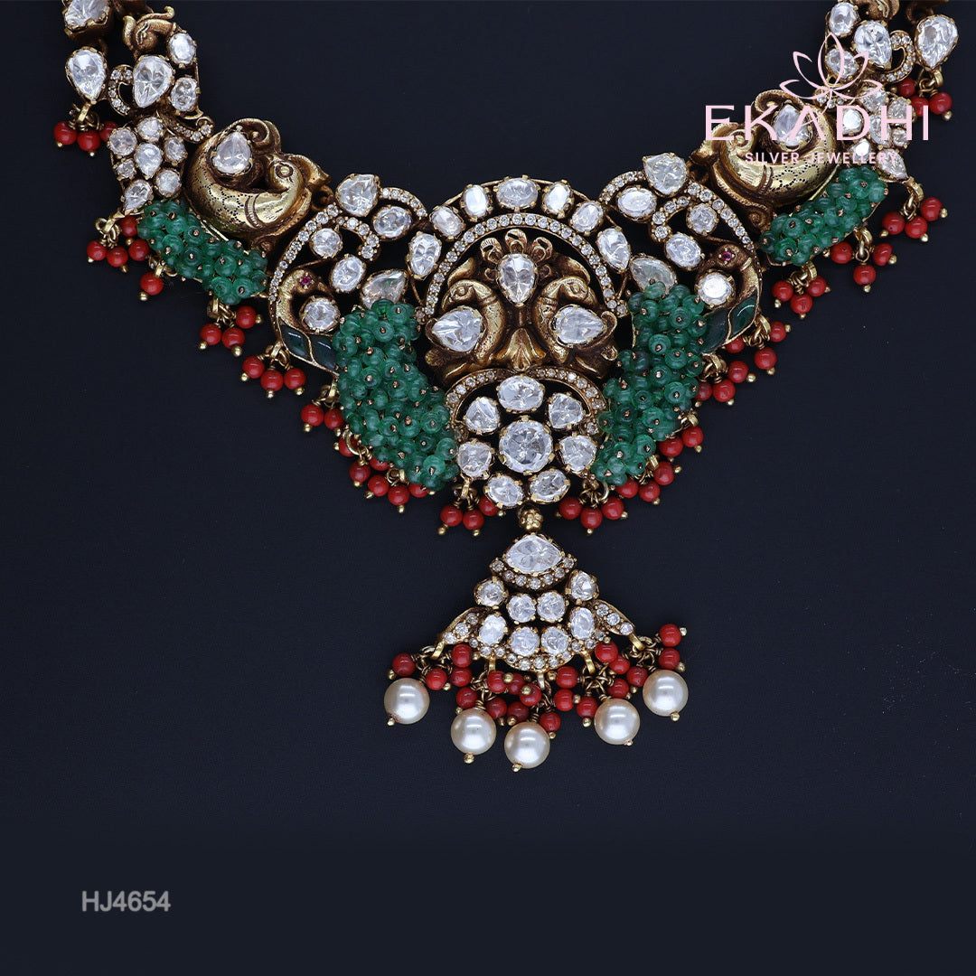 HJ4654 – Nakshi Moissanite Necklace in Traditional South Indian Style