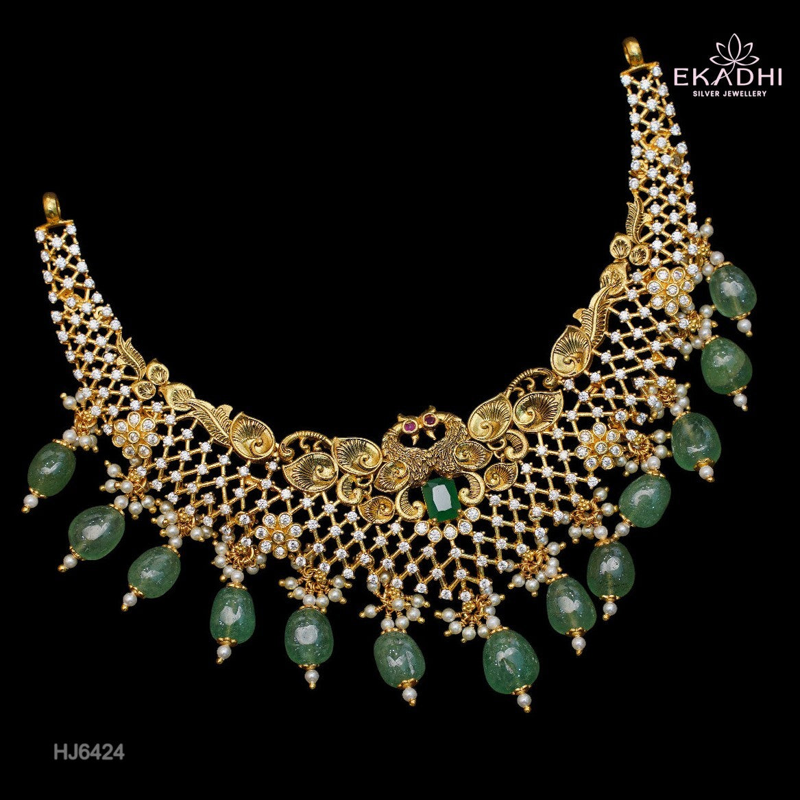 HJ6424 - Nakshi CZ Necklace with Green Beads