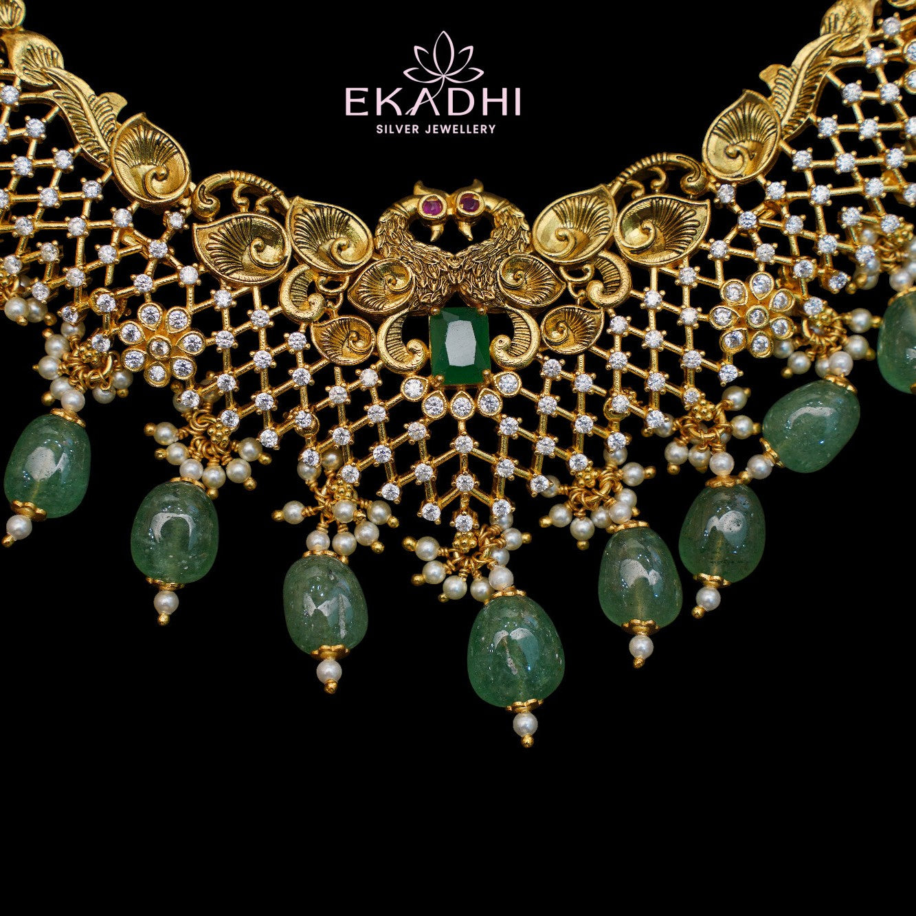 HJ6424 - Nakshi CZ Necklace with Green Beads
