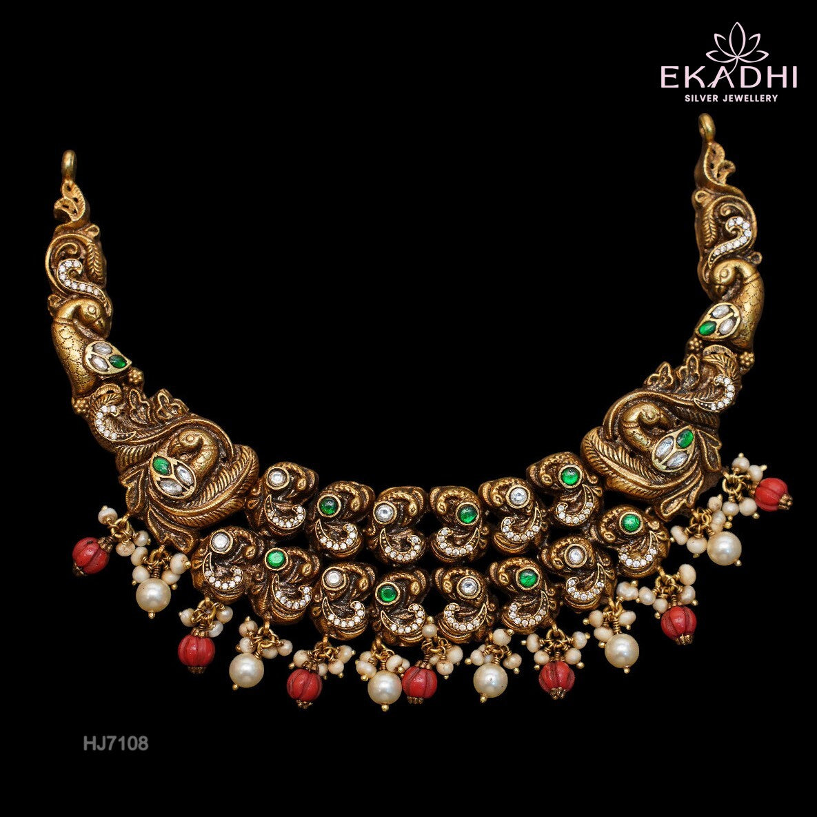 HJ7108 - Nakshi Kundan Necklace with Pamkin Beads