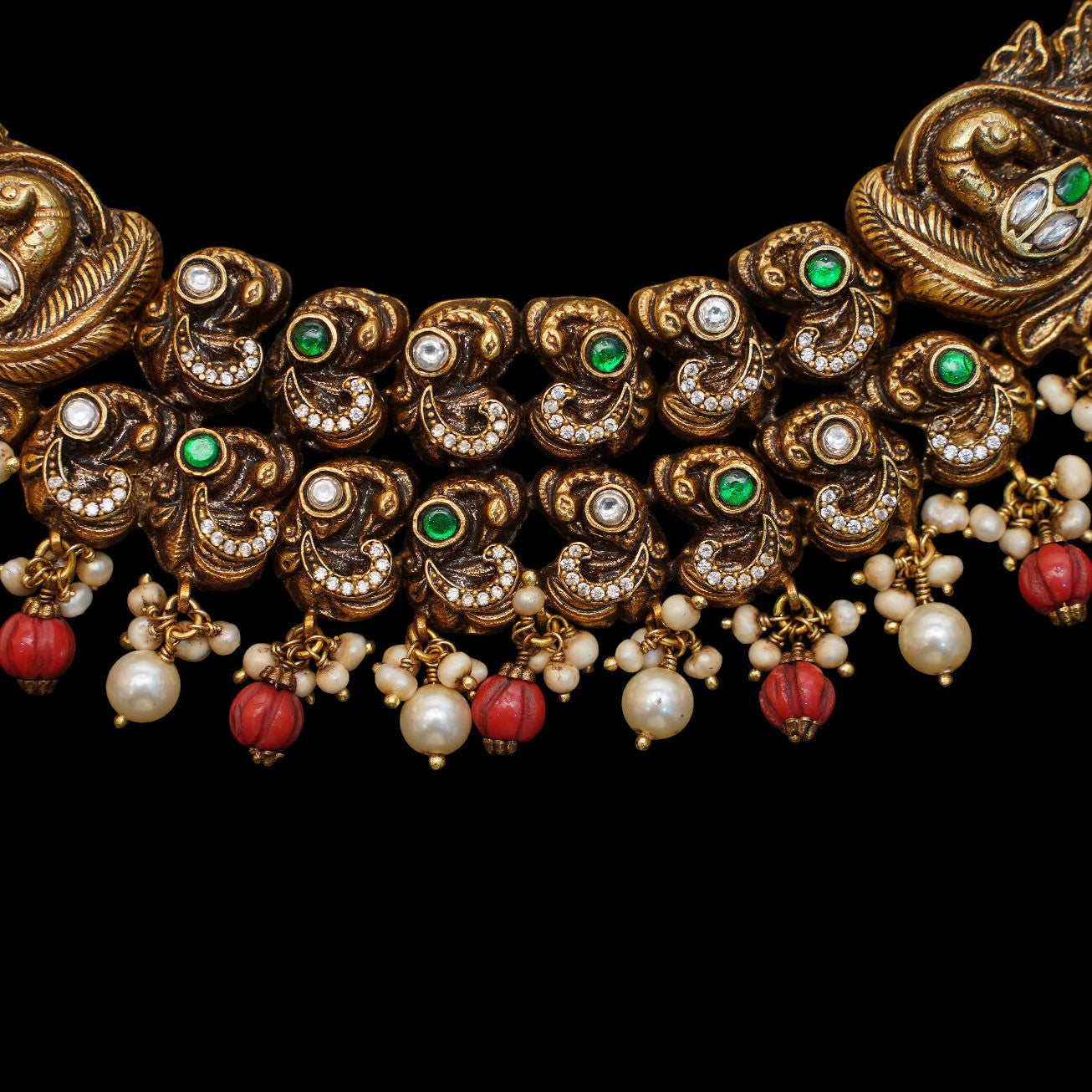 HJ7108 - Nakshi Kundan Necklace with Pamkin Beads