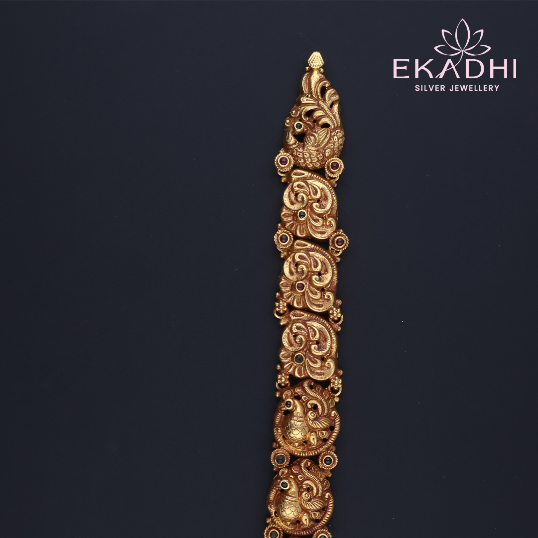 HJ9657 – Nakshi Temple Haram with Green Bead Accents