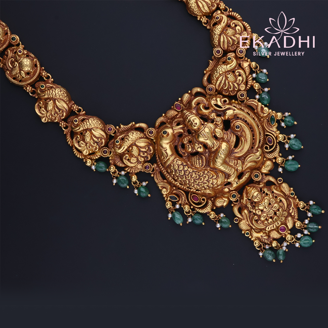 HJ9657 – Nakshi Temple Haram with Green Bead Accents