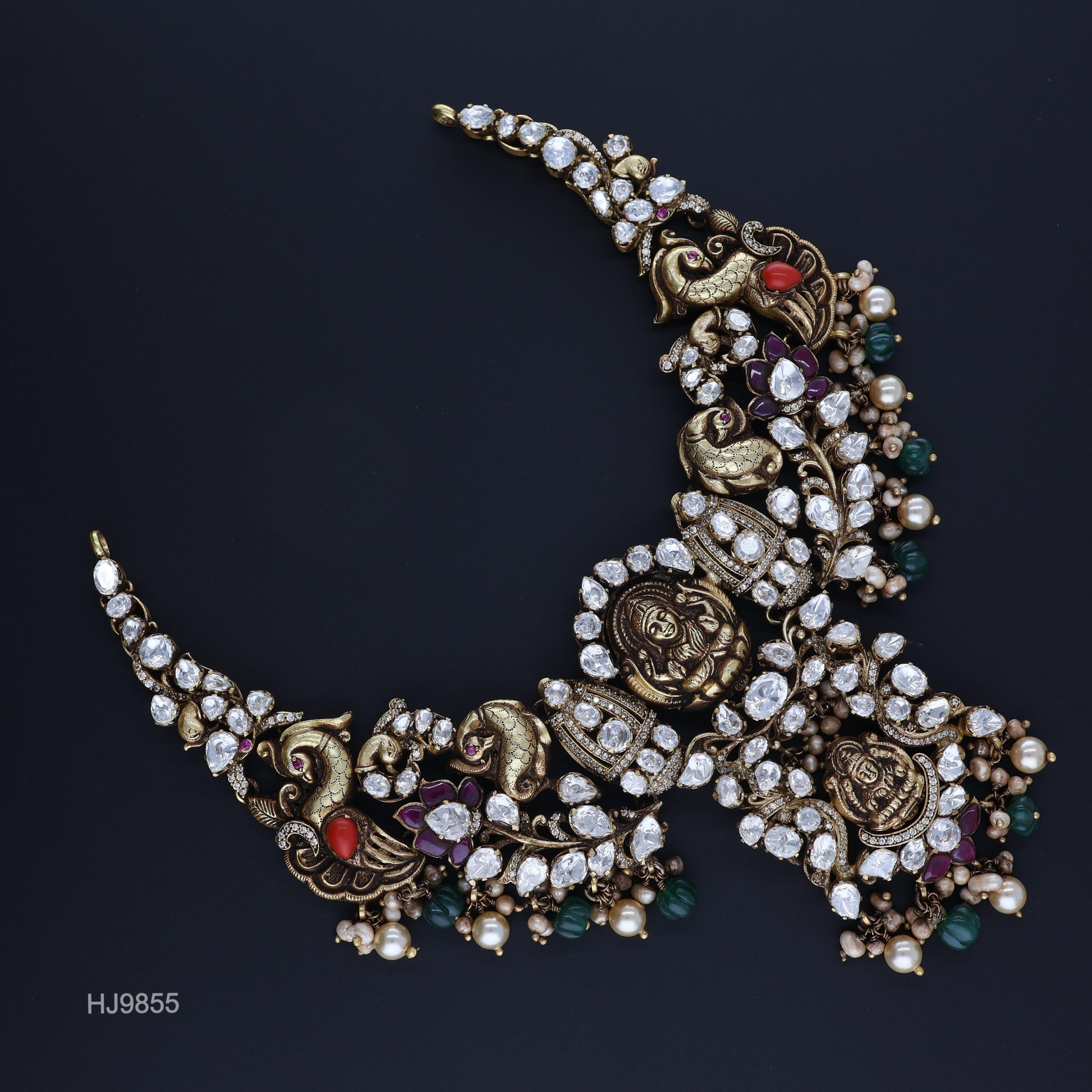 HJ9855 – Temple Jewellery Necklace with White Moissanite Stones