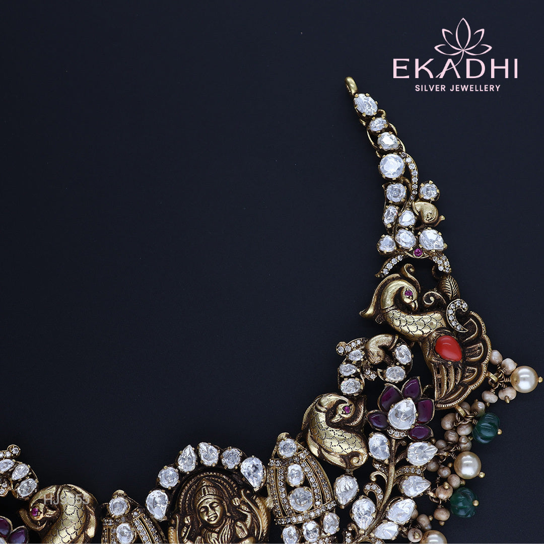 HJ9855 – Temple Jewellery Necklace with White Moissanite Stones