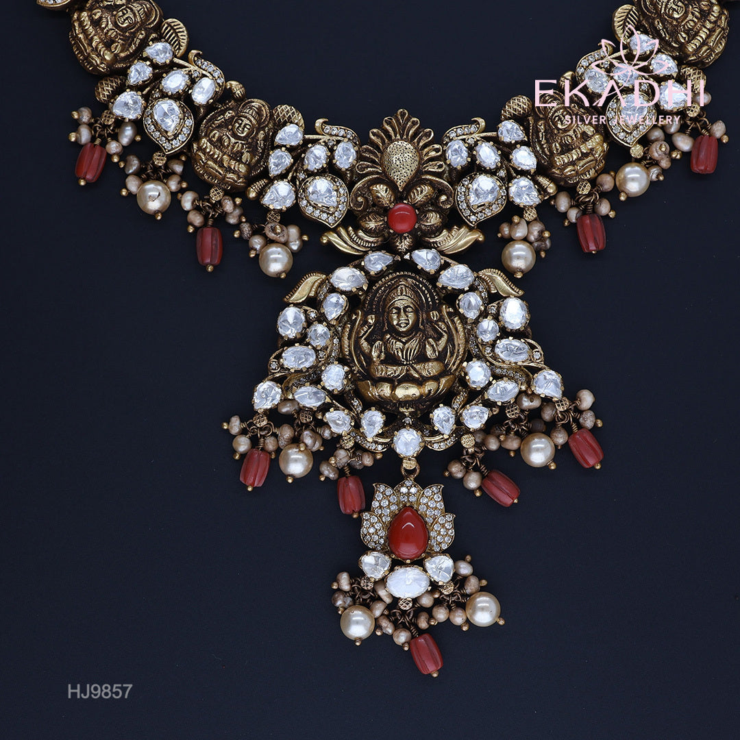 HJ9857 –  Moissanite Temple Jewellery Necklace with Red Beads