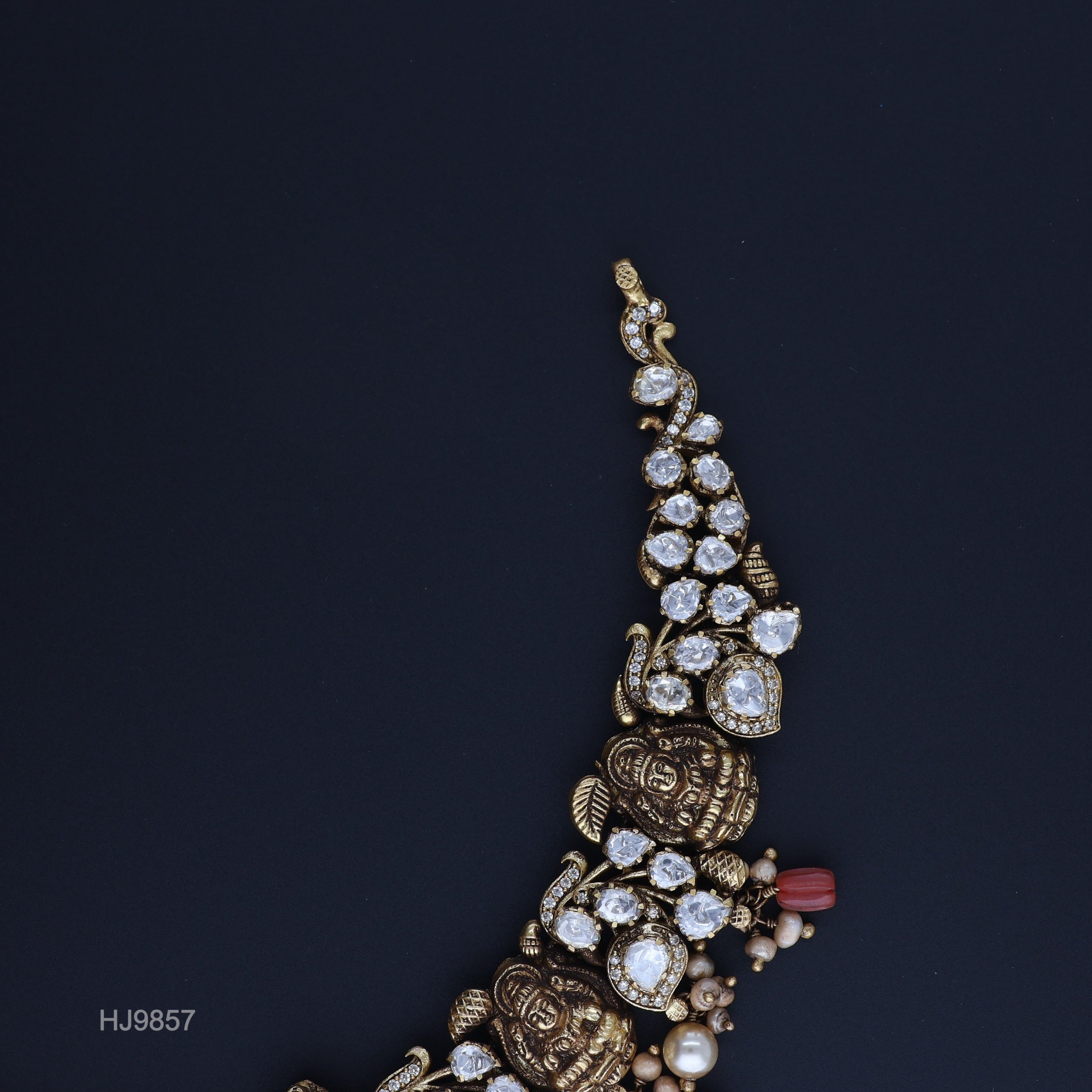 HJ9857 – Moissanite Temple Jewellery Necklace with Red Beads