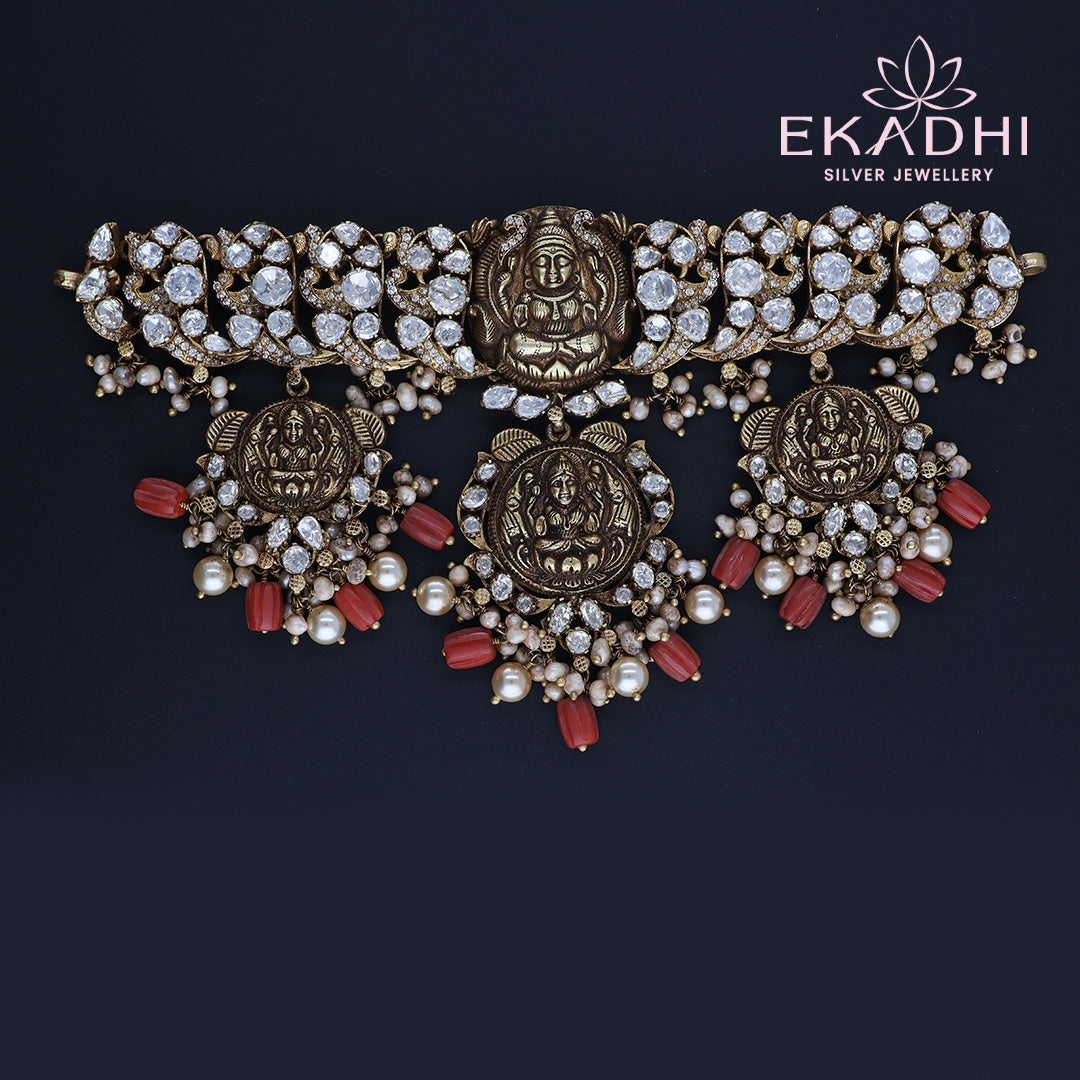 HJ9862 –  moissanite  Choker with Red and White Beads in Temple Style