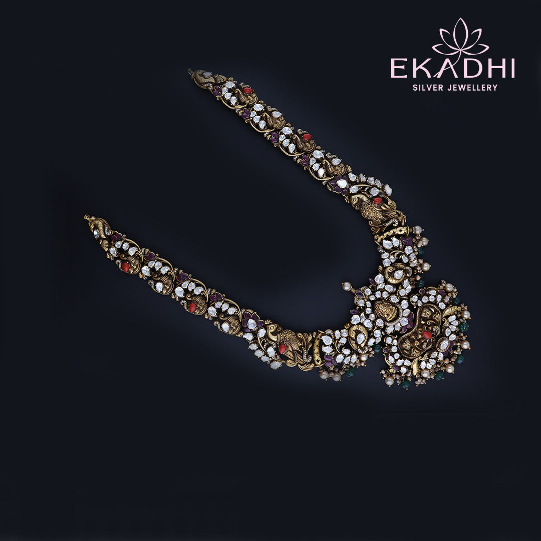 HJ9885 – Temple Style Mossianite Haram for Festive Wear