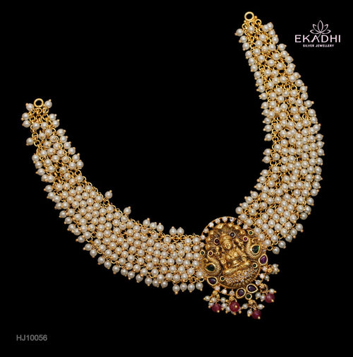 HJ10056 – Nakshi Necklace with Pusalu Chain and Temple Design Pendant