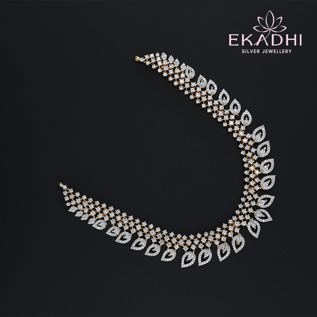 HJ10596 – Premium CZ Bridal Necklace with Leaf Motifs