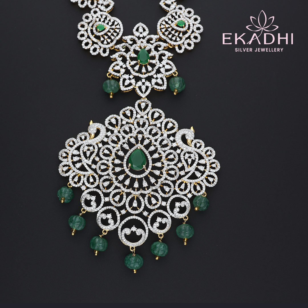 HJ10615 – Premium CZ Haram with Green Stones and Beads