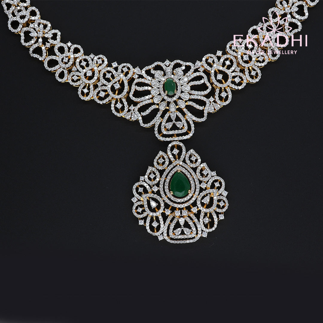 HJ10618 – Premium CZ Necklace with Emerald Stone Pendant