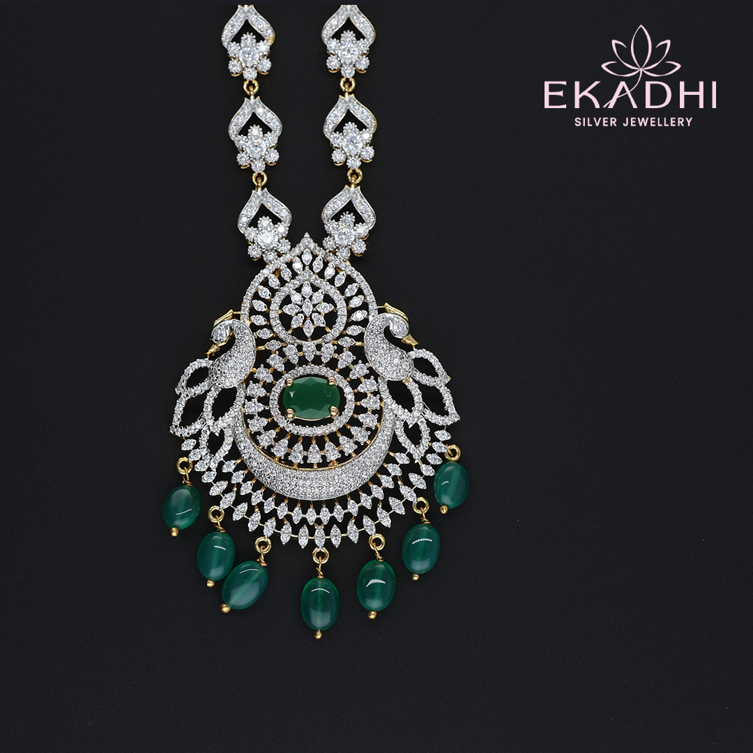 HJ10630 – Premium CZ Haram with Green Beads and Pendant