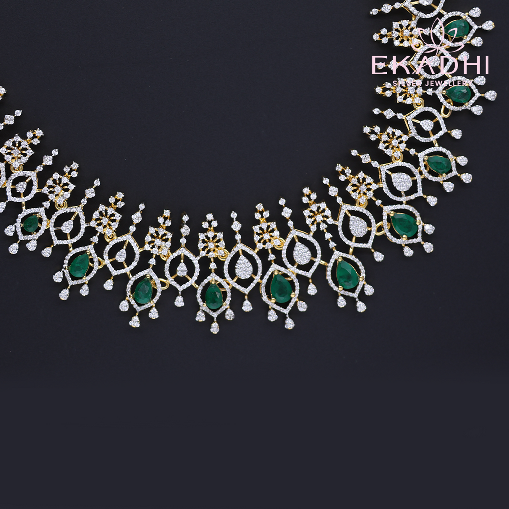 HJ11710 – Premium CZ Necklace with Green Stones