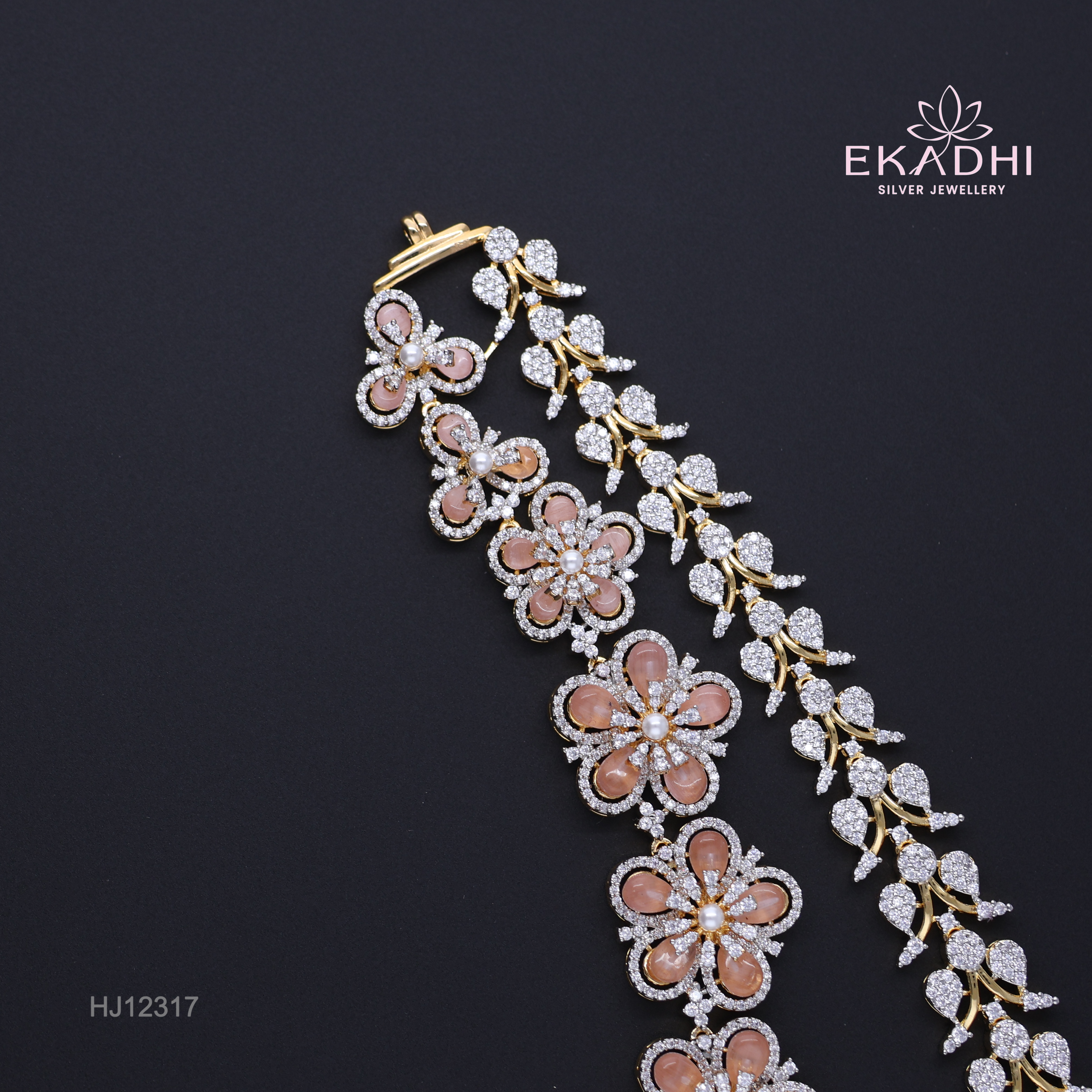 HJ12317 – Colour Stone Necklace with Pink Floral