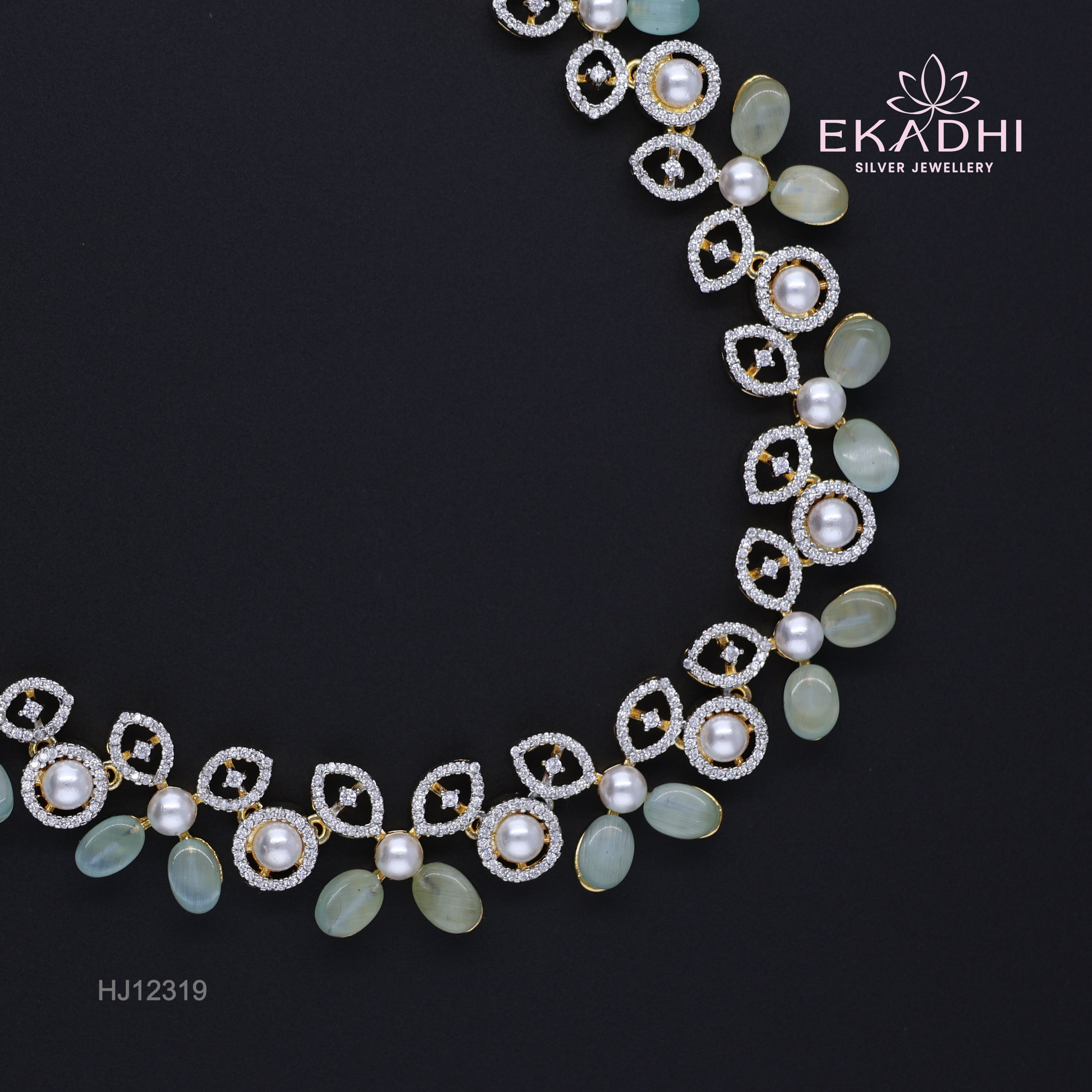 HJ12319 – Colour Stone Necklace with Minimal Designloral