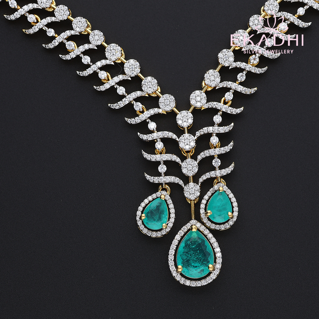 HJ12964 – Premium CZ Necklace in Modern Style with Green Stones