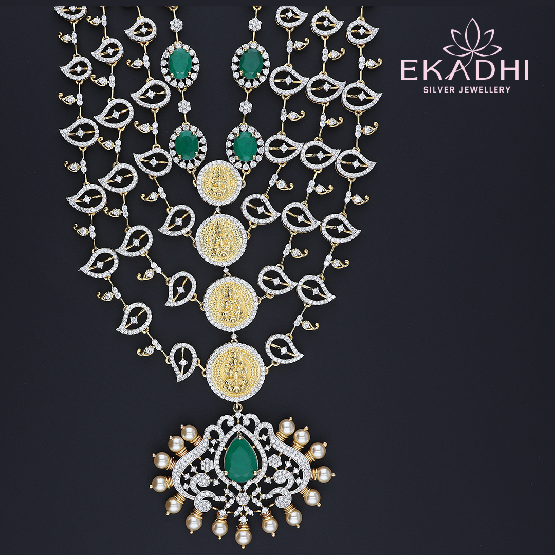 HJ13032 – Four-Layered Grand Haram with CZ and Green Stones