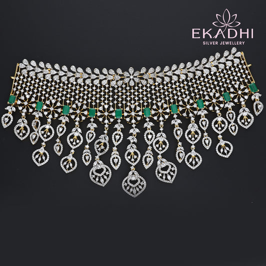 HJ13145 – Grand CZ Choker with Green Stones