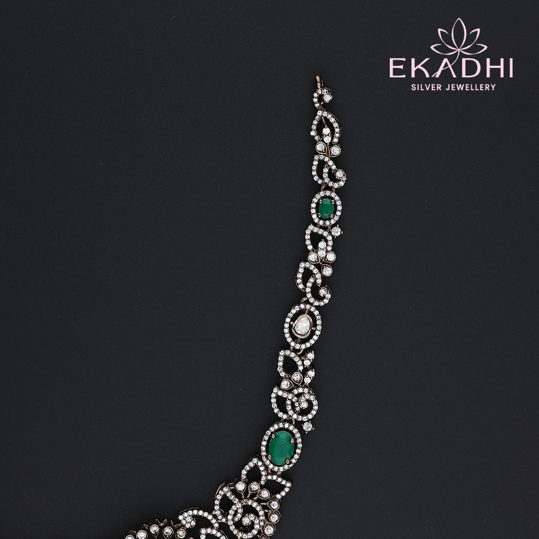 HJ13173 – Victorian Necklace with Peacock Motifs and CZ Stones