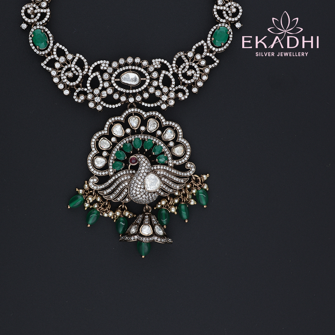 HJ13173 – Victorian Necklace with Peacock Motifs and CZ Stones
