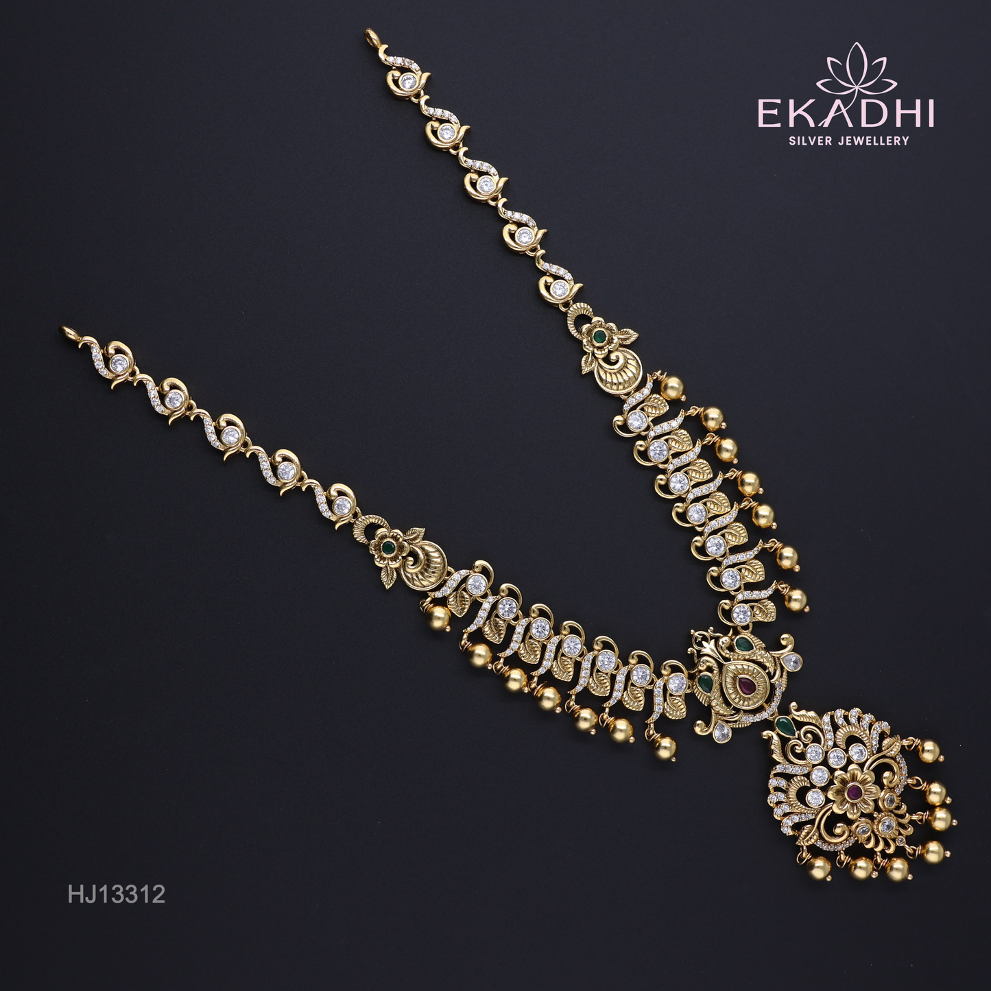 HJ13312 – Nakshi CZ Temple Necklace with Leaf Motif