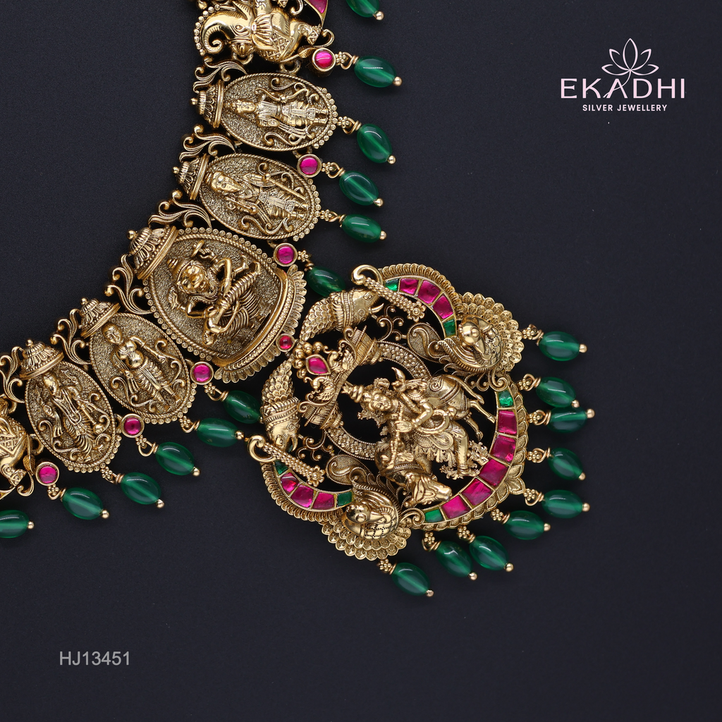 HJ13451 – Nakshi Ultra-Lightweight Necklace with Dasavatara & Krishna Pendant Nakshi ULW Necklace