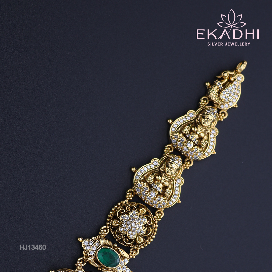 HJ13460 – Nakshi Ultra-Lightweight Temple Haram with Emerald Accents