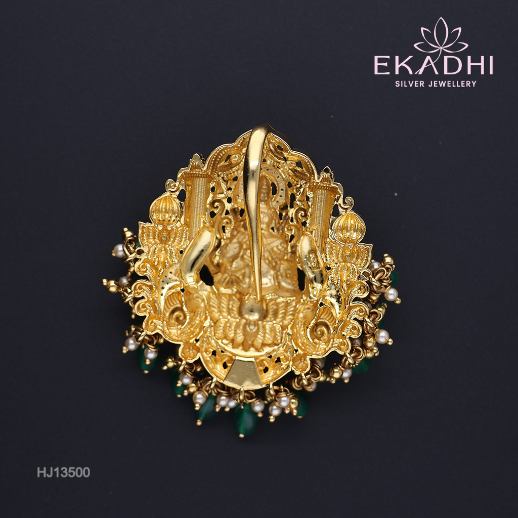 HJ13500 – Nakshi Ultra-Lightweight Pendant with Temple Design & Green Beads