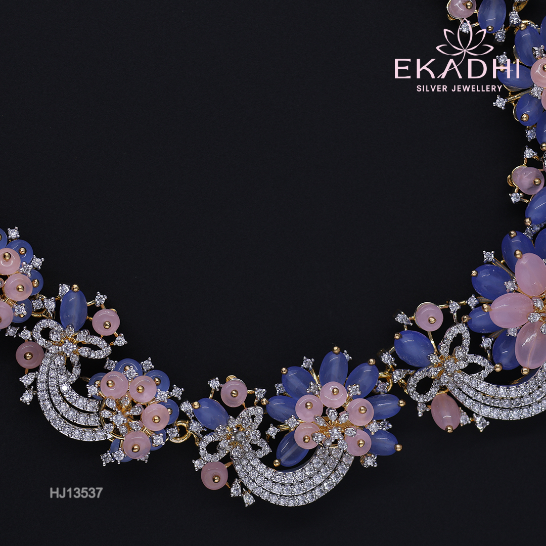 HJ13537 – Colour Stone Necklace with Pink & Blue Beads