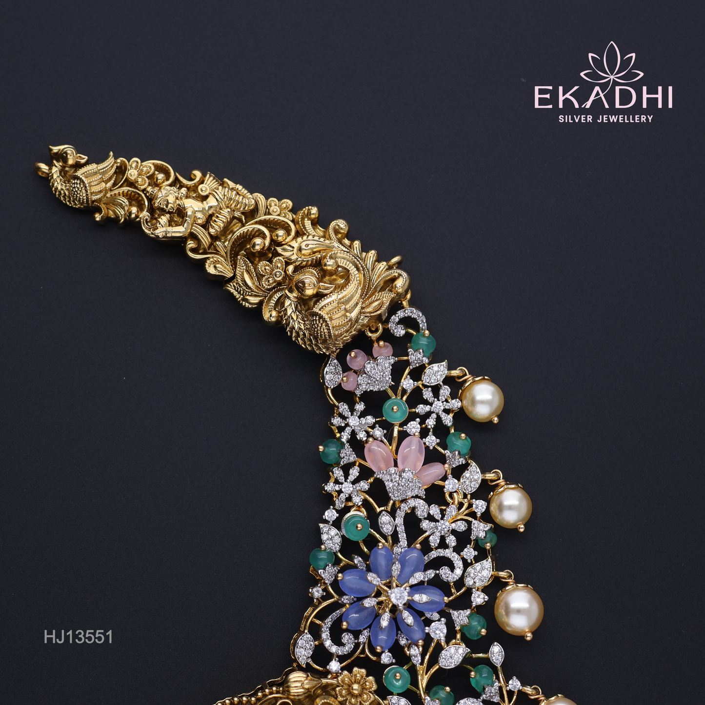 HJ13551 – Colour Stone Necklace Blending Modern & Temple Jewellery