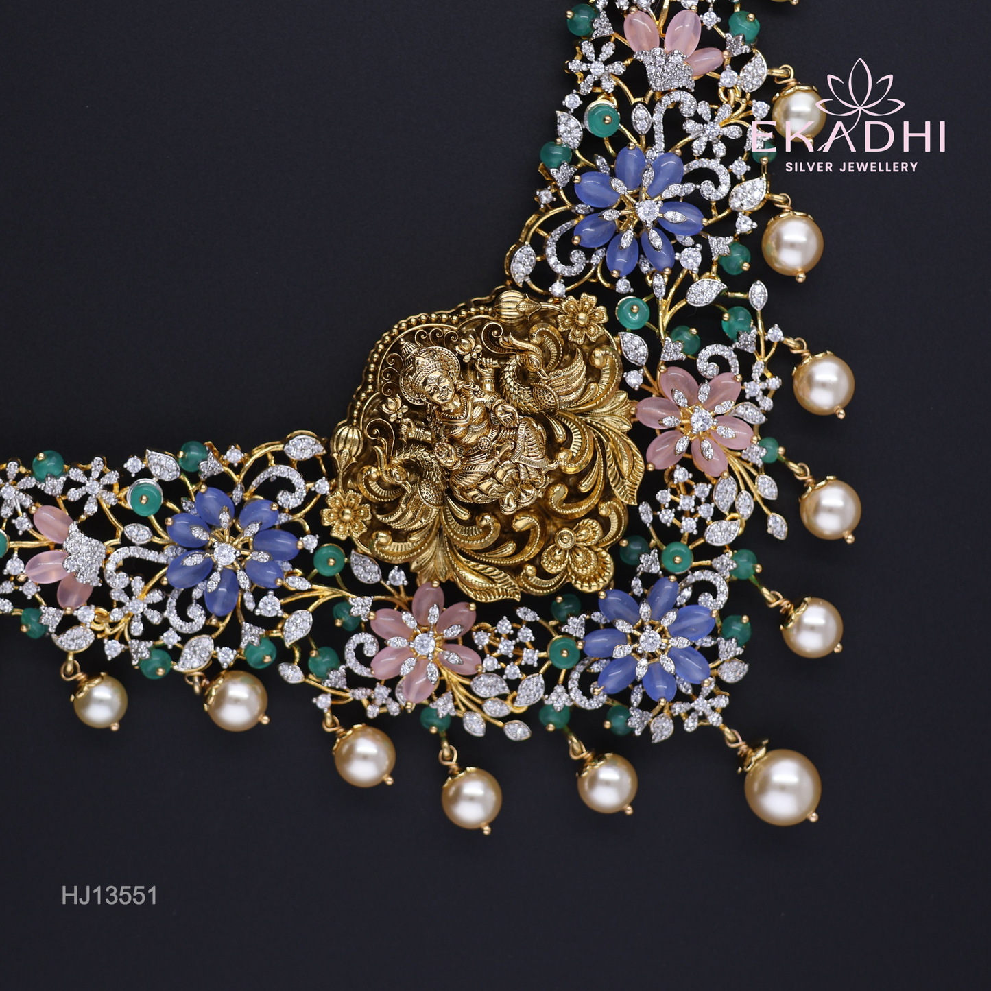 HJ13551 – Colour Stone Necklace Blending Modern & Temple Jewellery