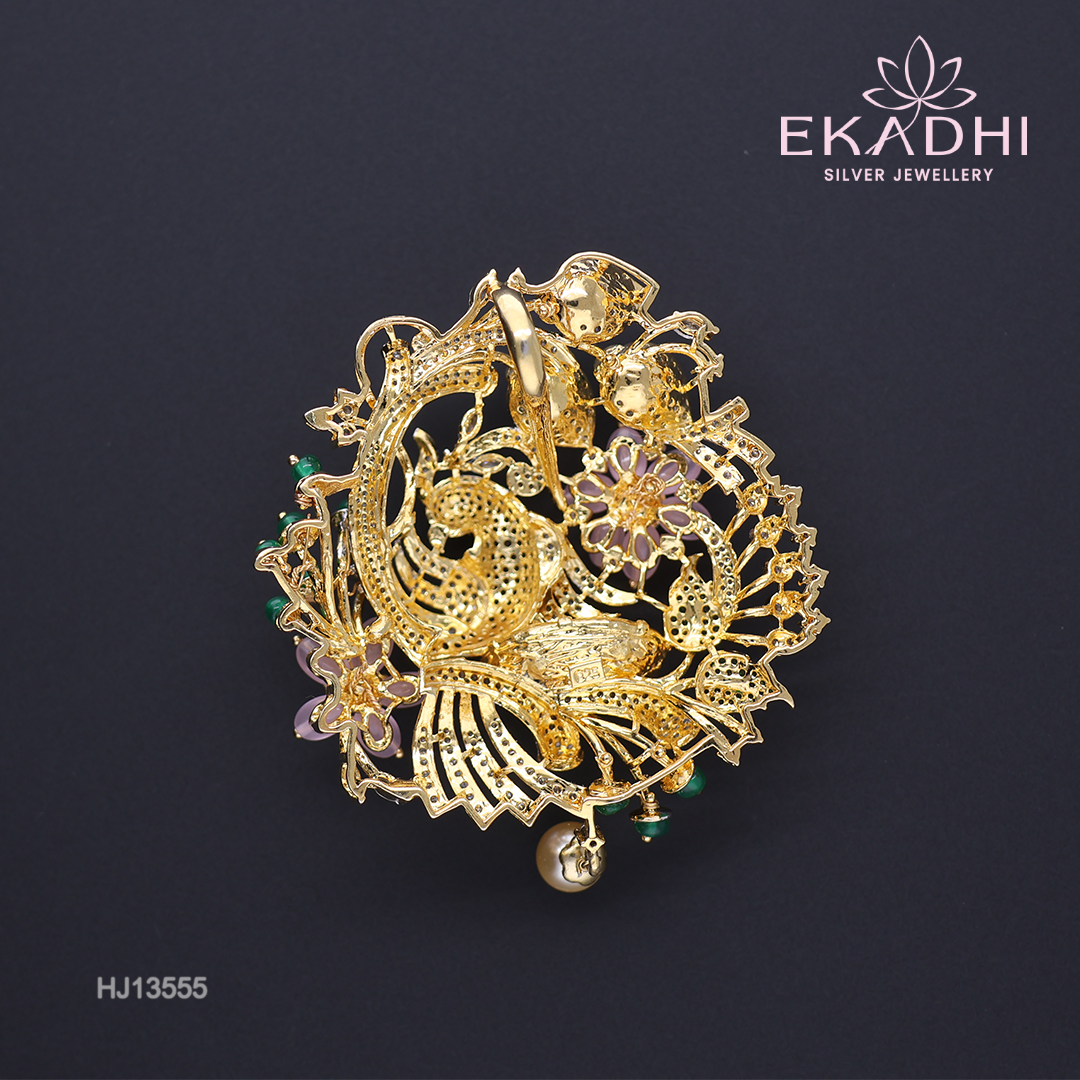HJ13555 – Colour Stone Pendant with Peacock Design