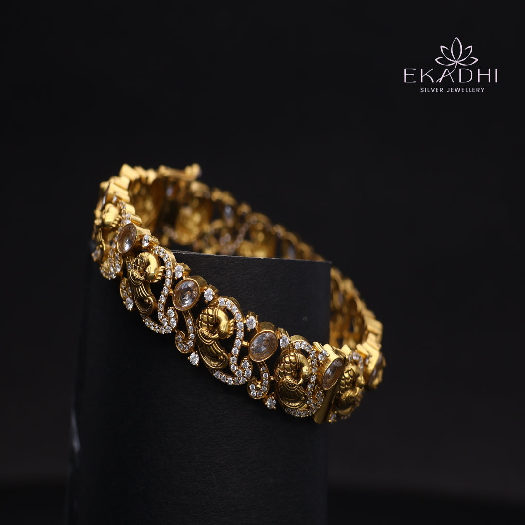 HJ13697 - Nakshi CZ Silver Bangle with Traditional Motifs