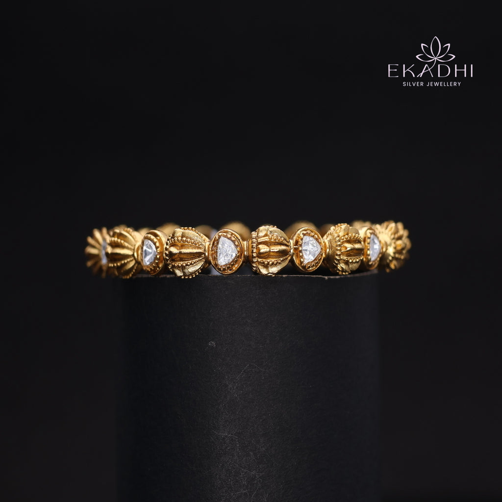 HJ13724- Nakshi CZ Silver Bangle with Traditional Motifs