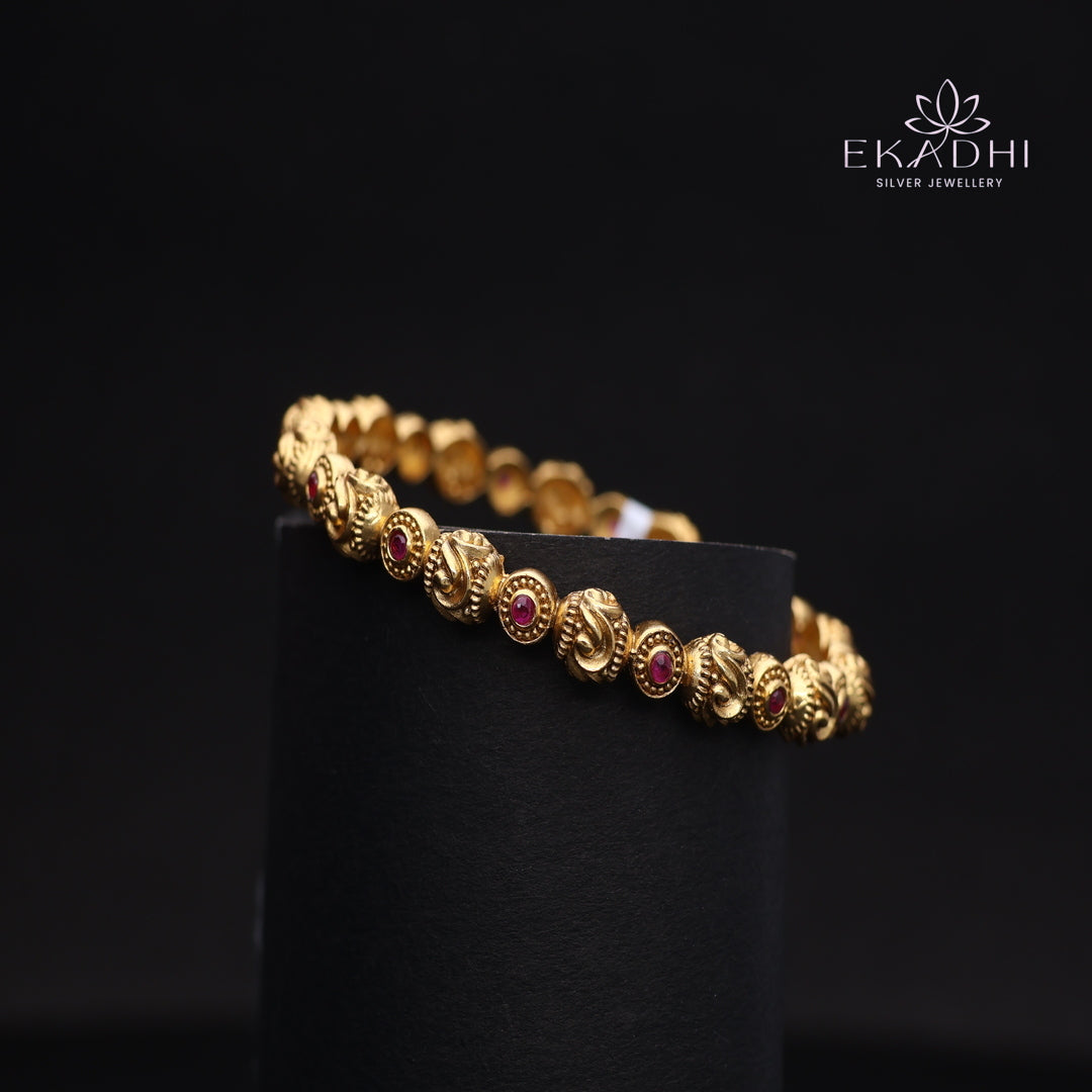 HJ13726-Nakshi CZ Silver Bangle with Traditional Motifs