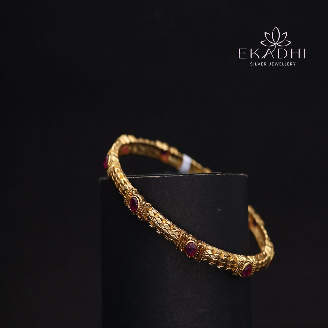 HJ13730-Nakshi CZ Silver Bangle with Traditional Motifs