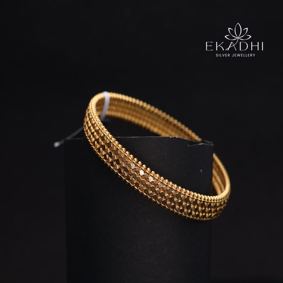 HJ13731- Nakshi CZ Silver Bangle with Traditional Motifs