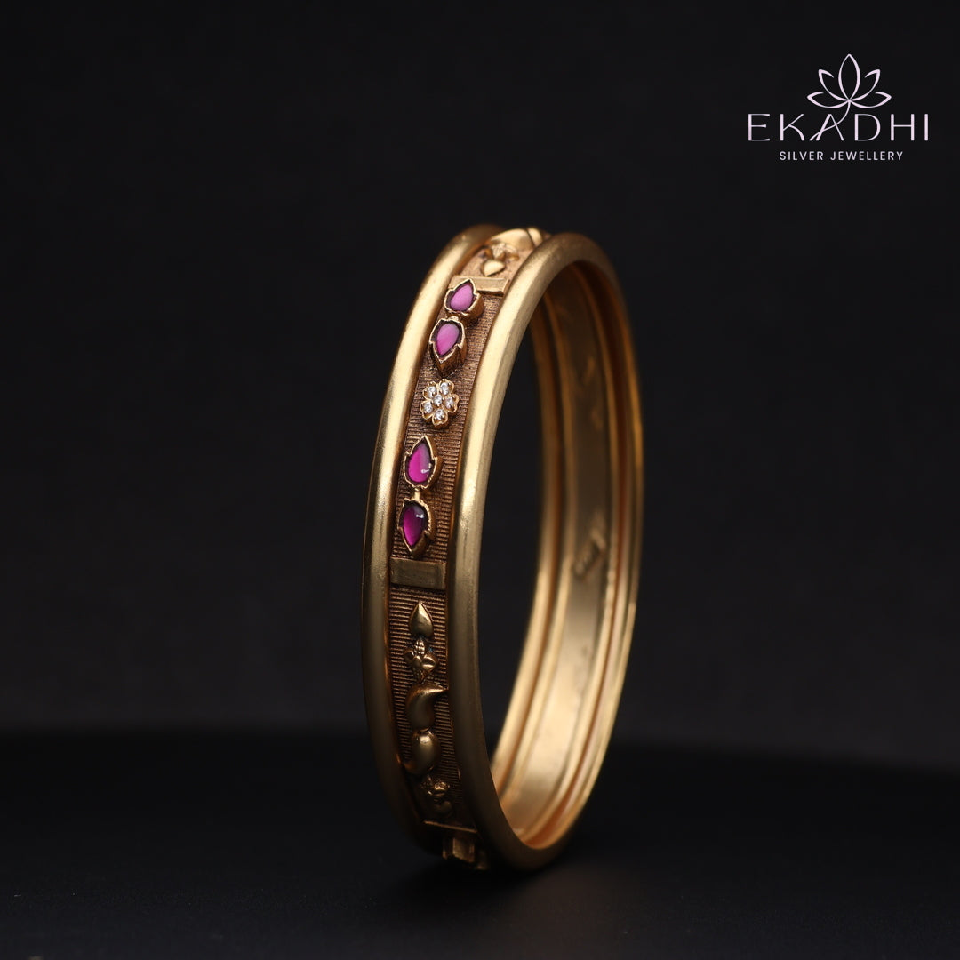 HJ13746-Nakshi CZ Silver Bangles with Traditional Motifs