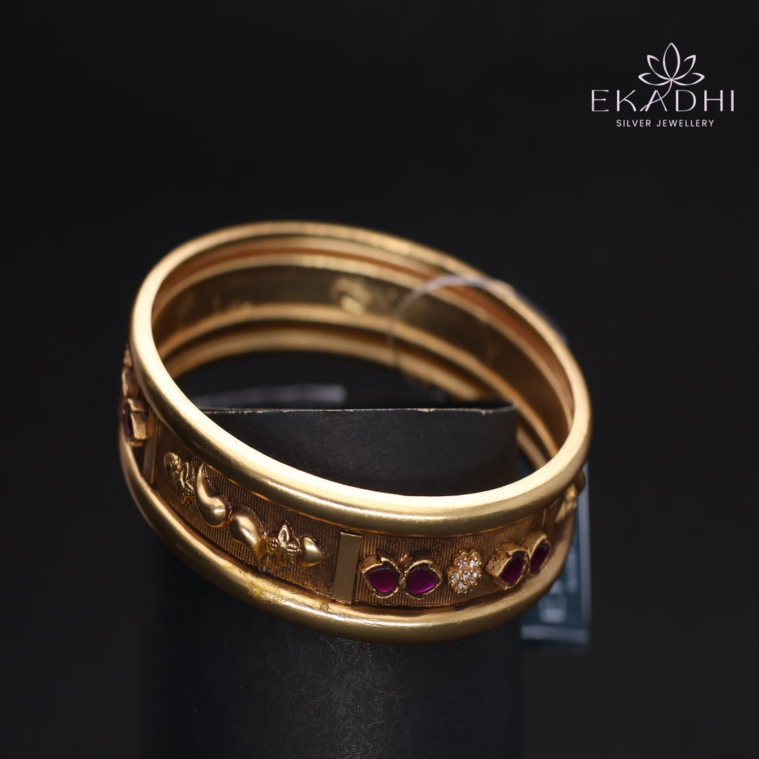 HJ13747- Nakshi CZ Silver Bangles with Traditional Motifs