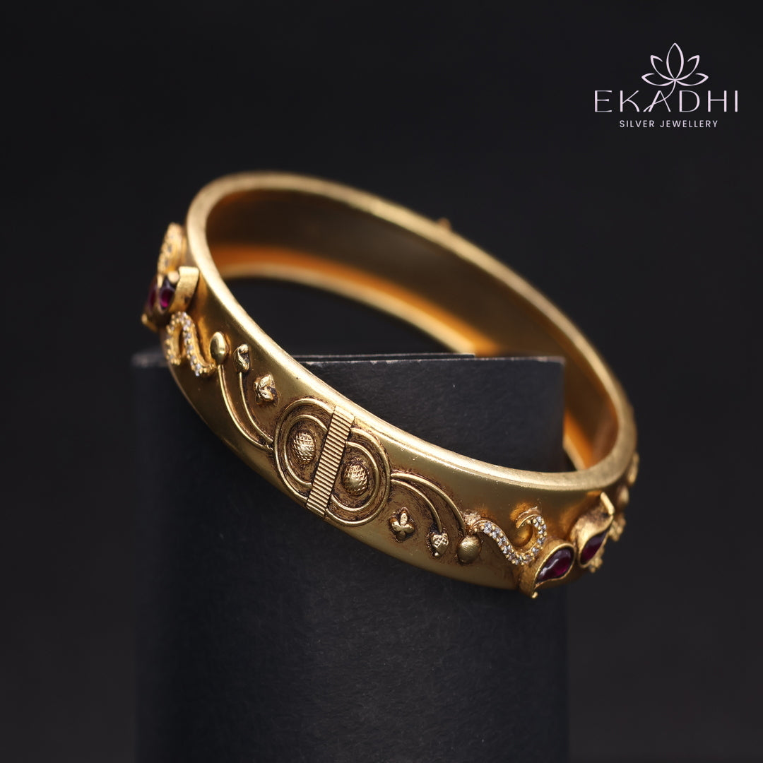 HJ13749- Nakshi CZ Silver Bangles with Traditional Motifs