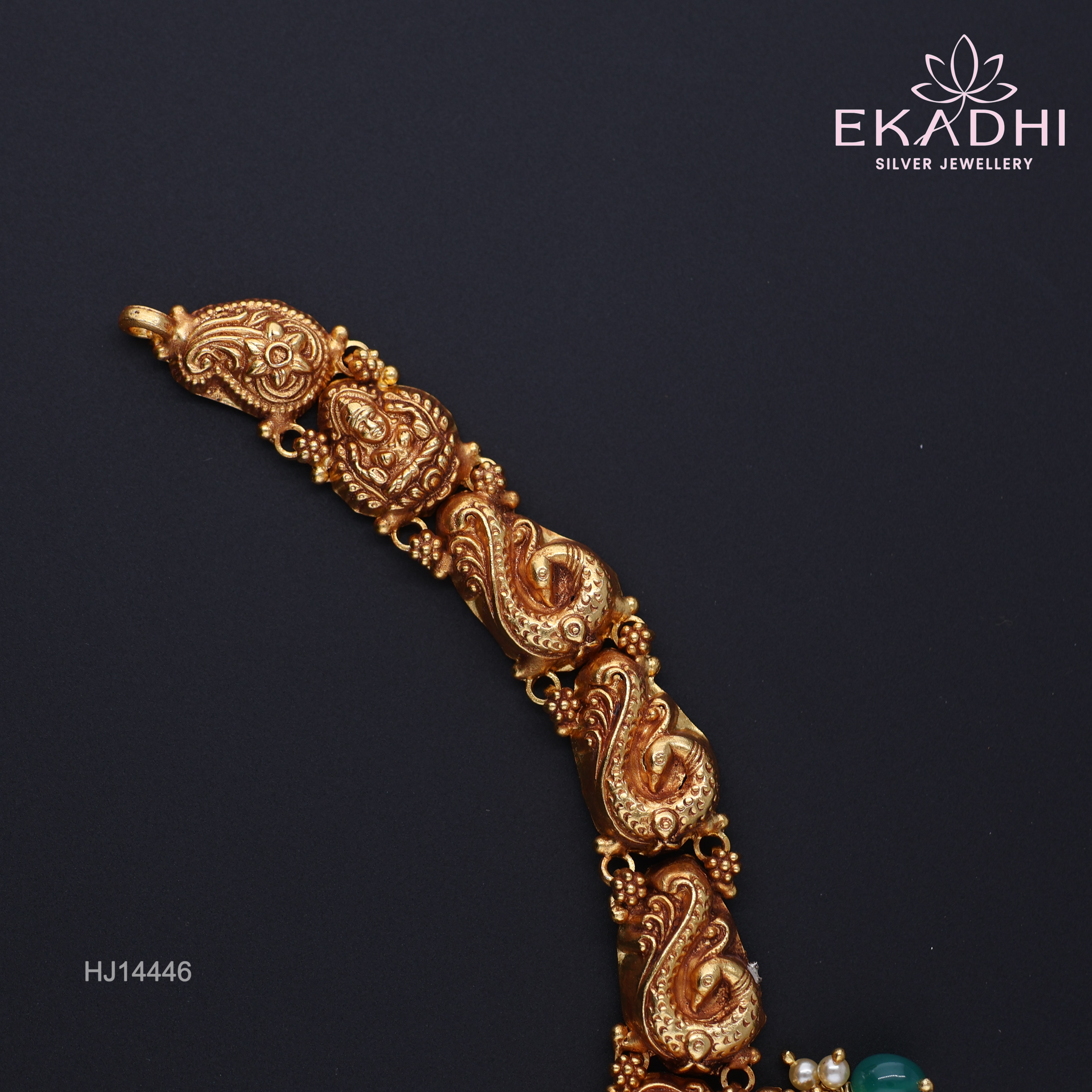 HJ14446 – Nakshi Necklace in Temple Style with Green Beads